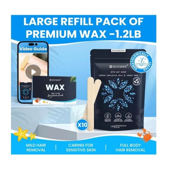 Hard Wax Beads - Sensitive Skin Hair Removal Kit 1.2lb Refill Pack 10 App Sticks - Picture 6 of 10